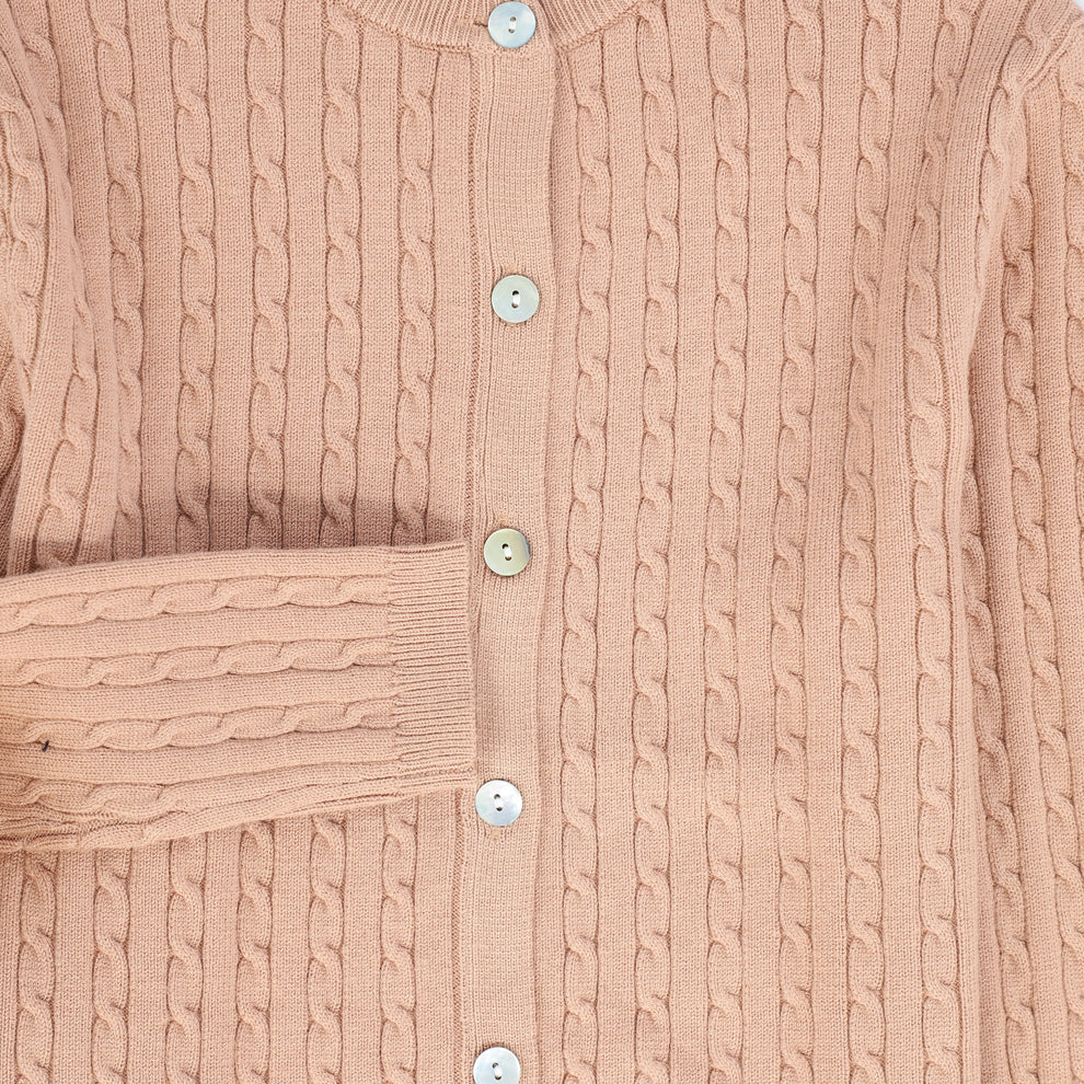 top l/s cable knit cardigan - pink