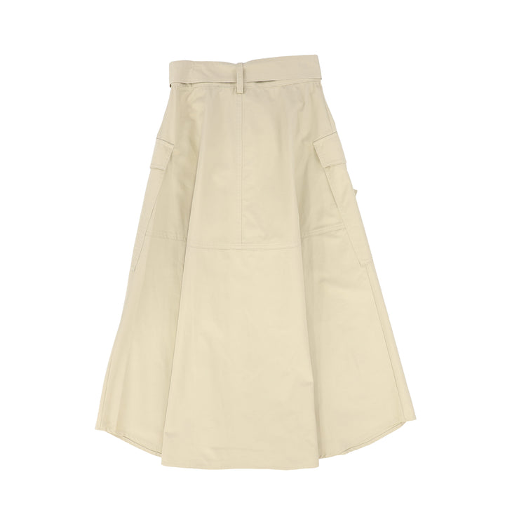 skirt trench style waist tie with side pockets - tan