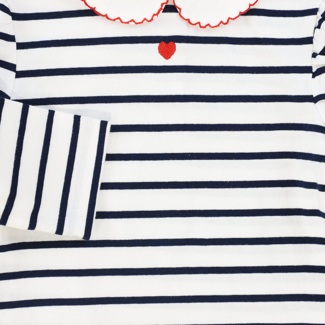 tee 3/4 striped with collar - navy/white