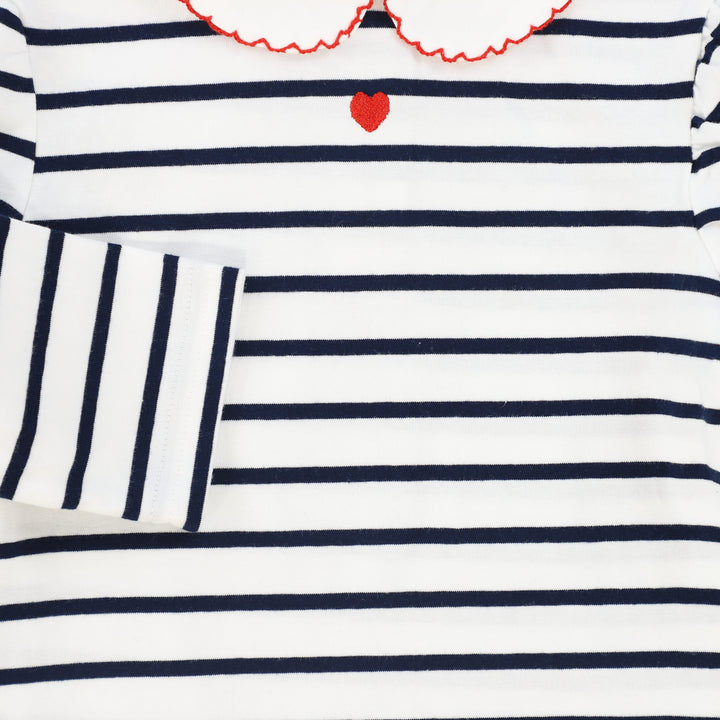 tee 3/4 striped with collar - navy/white