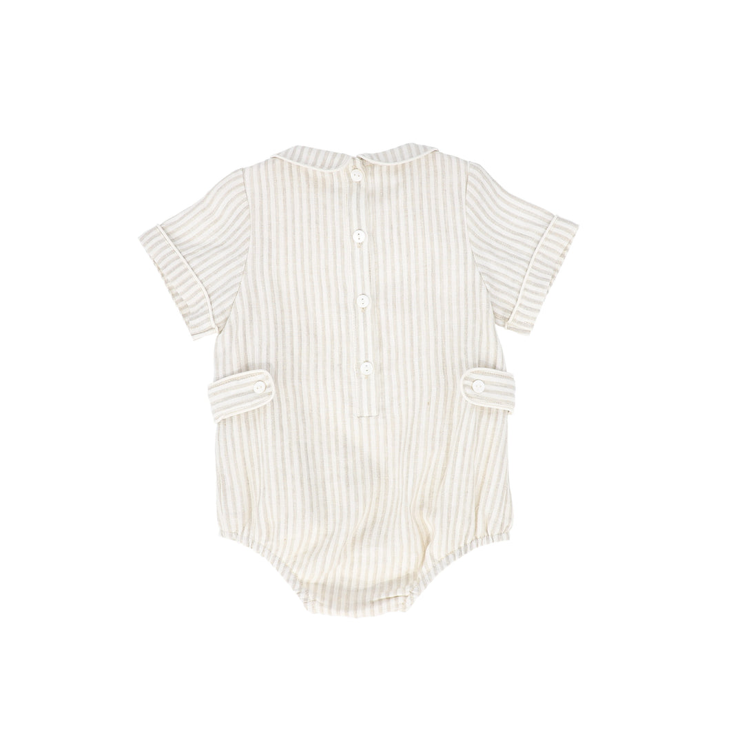 one piece linen stripe bubble - tan