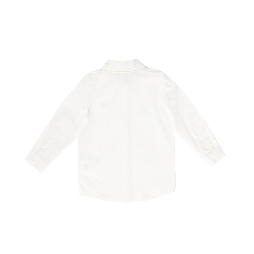 shirt l/s scalloped trim collar with logo - white/tan