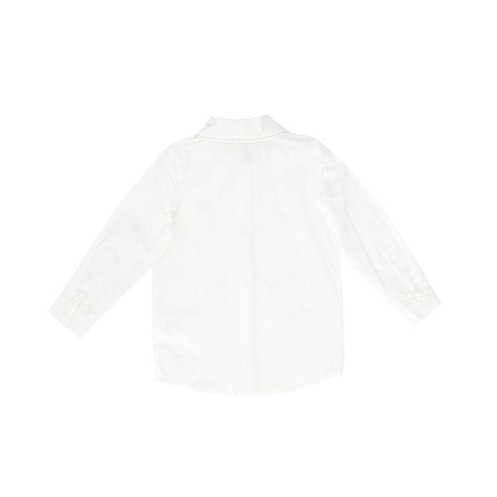 shirt l/s scalloped trim collar with logo - white/tan