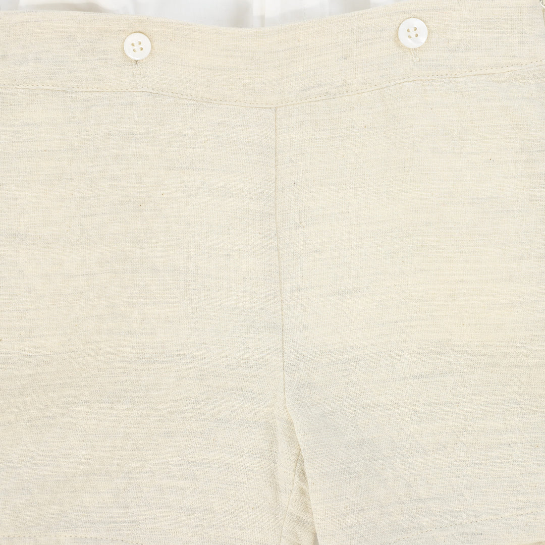 set outfit linen suspenders bloomer with shirt and cardigan - white/tan