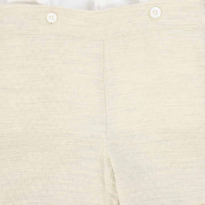 set outfit linen suspenders bloomer with shirt and cardigan - white/tan