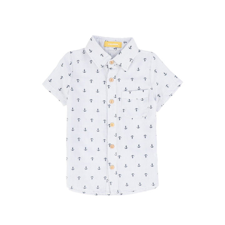 set outfit seersucker anchors shirt and shorts - blue