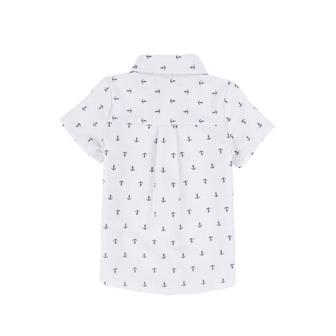 set outfit seersucker anchors shirt and shorts - blue