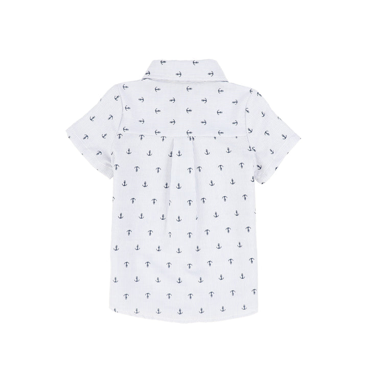 set outfit seersucker anchors shirt and shorts - blue