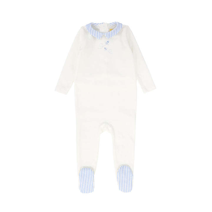 footie stripe collar with bee - light blue