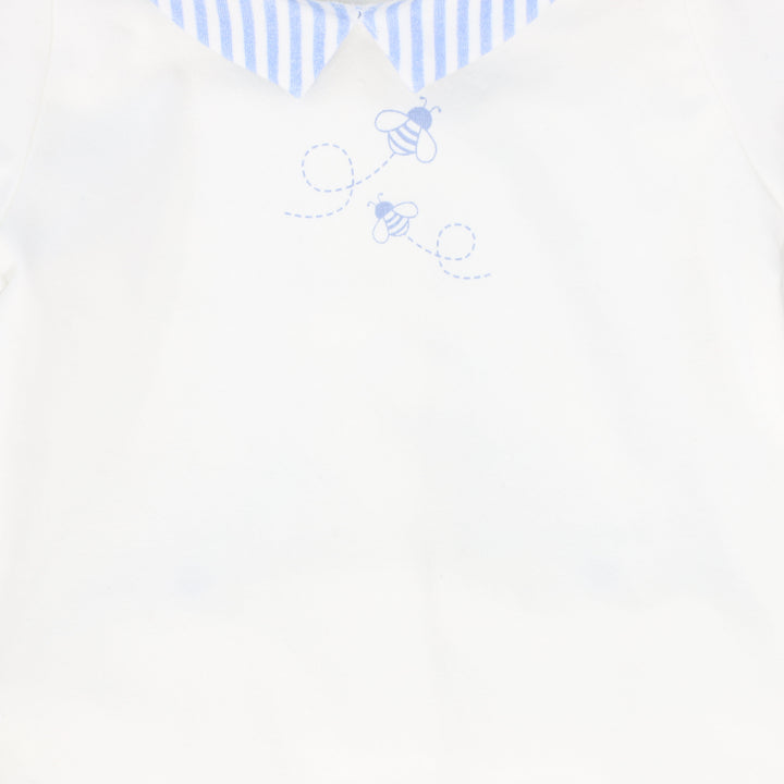 footie stripe collar with bee - light blue