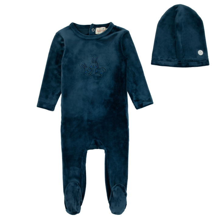 footie velour rabbit with beanie - teal