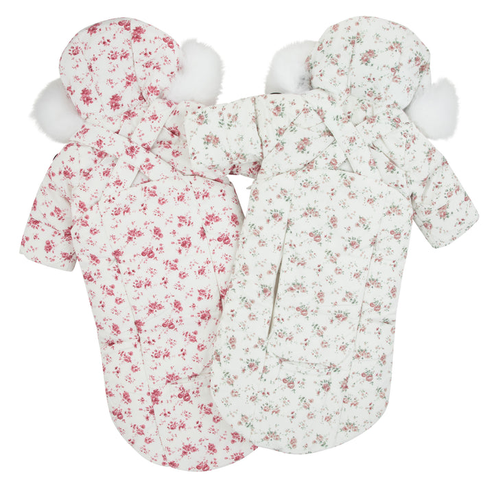 snowsuit printed with fur hood - red floral