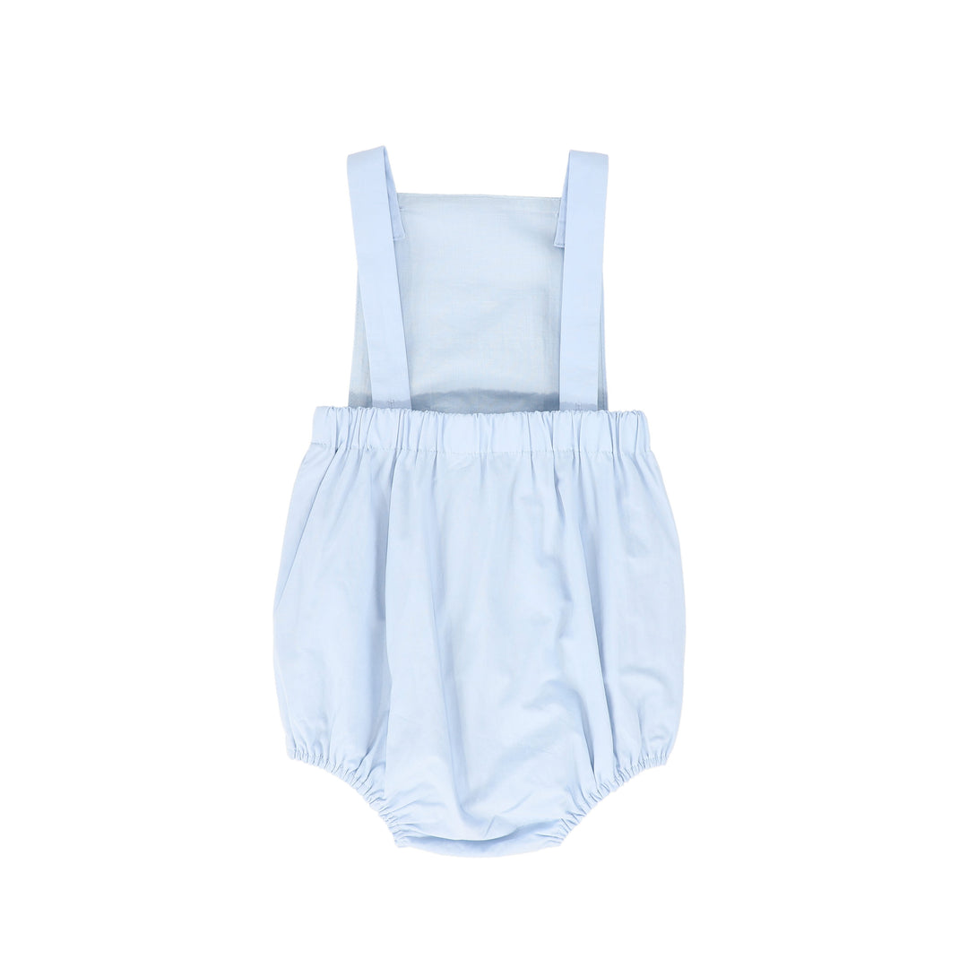 one piece double breasted look suspender romper - light blue