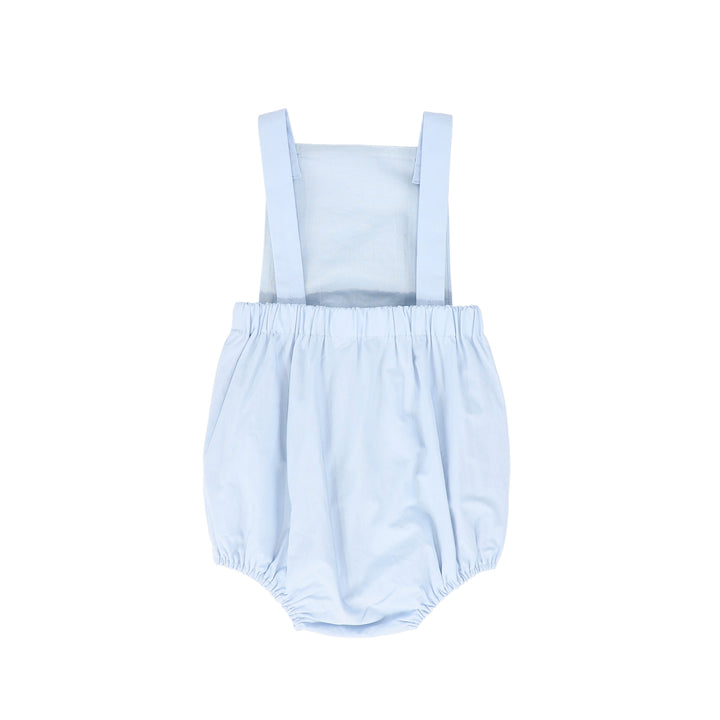 one piece double breasted look suspender romper - light blue