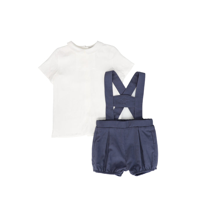 set outfit blouse and suspender shorts - navy/white