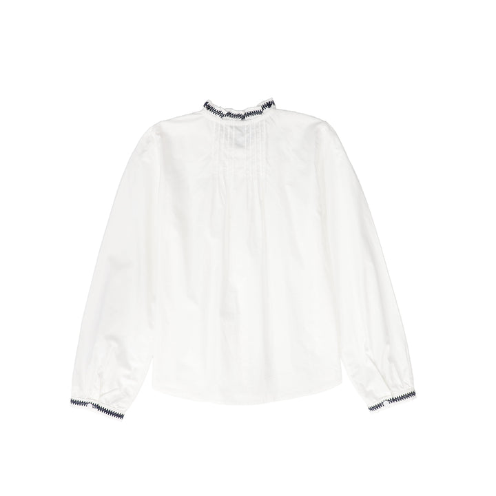 shirt l/s pleated blouse with ruffle collar - white