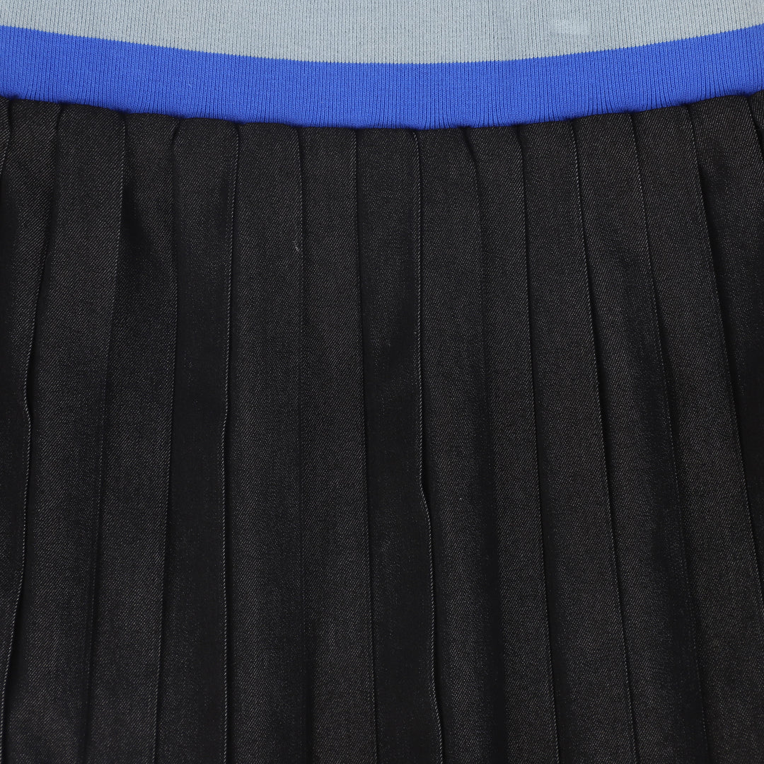 skirt pleated with striped waist band - black denim