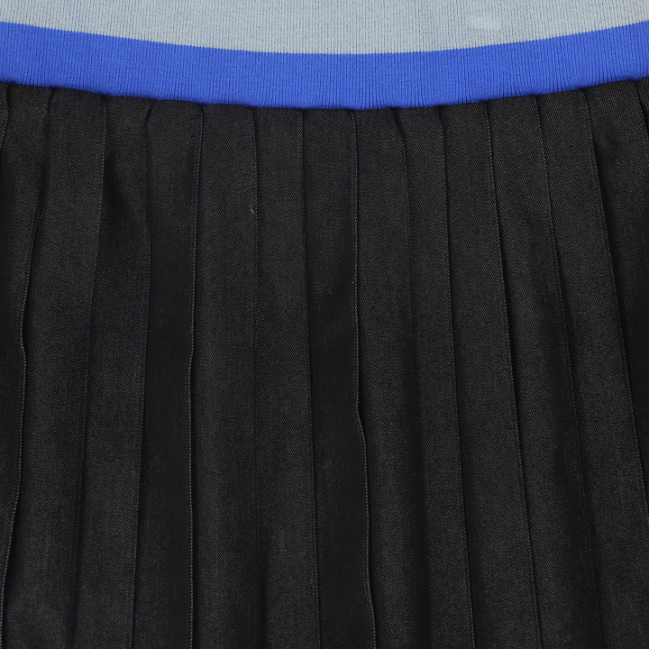 skirt pleated with striped waist band - black denim