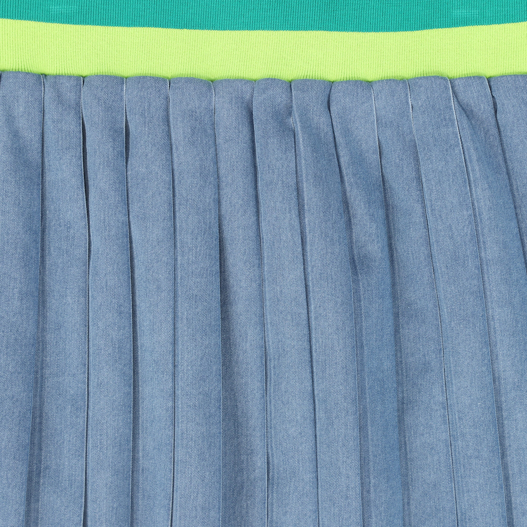 skirt pleated with striped waist band - blue denim