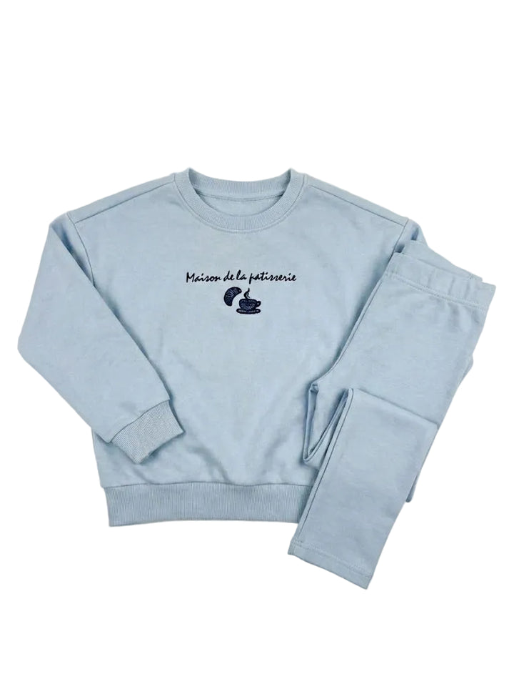 set outfit patisserie sweatshirt and leggings - blue