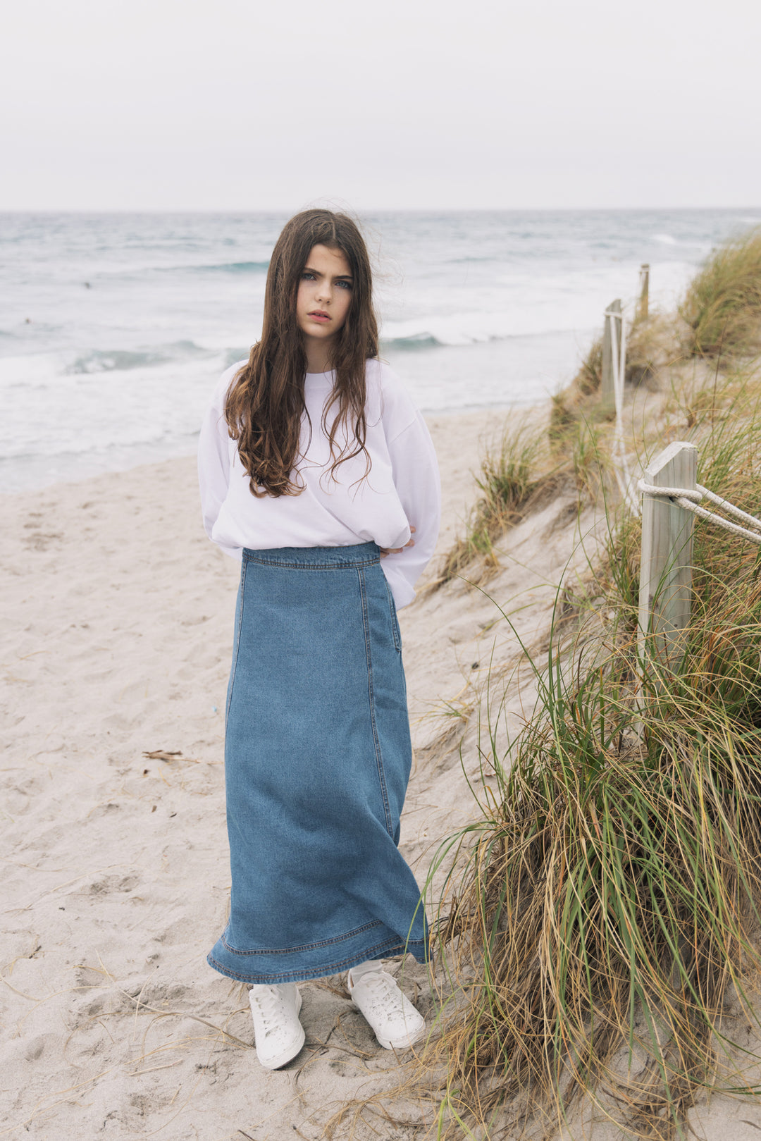 skirt maxi denim side zipper - blue denim