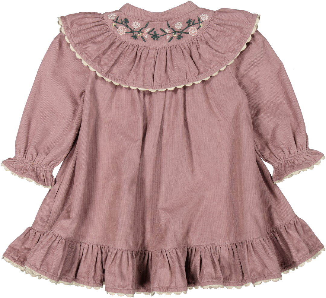 dress corduroy embroidered - dusty mauve-3523