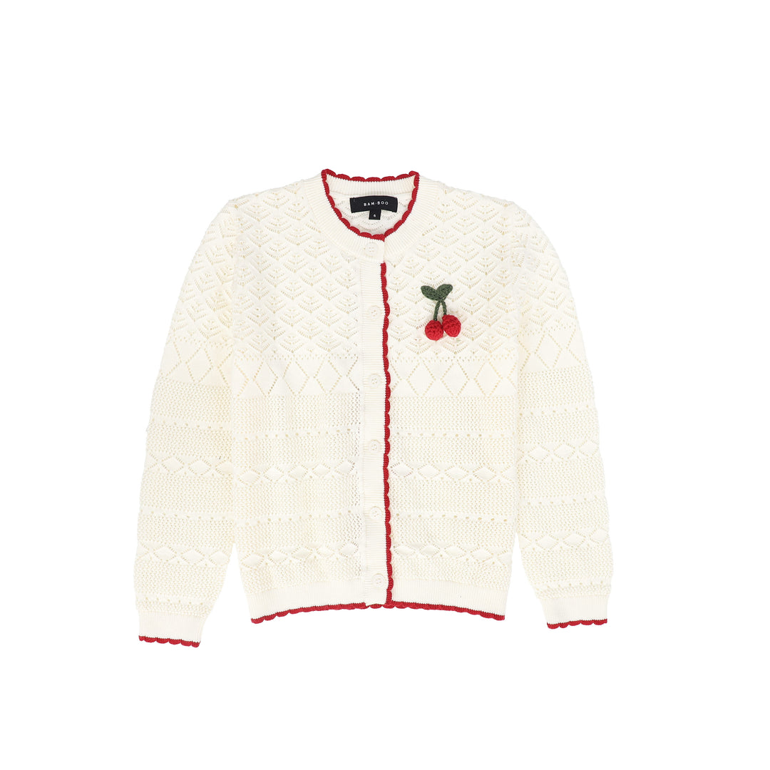 cardigan crochet with cherry - ivory