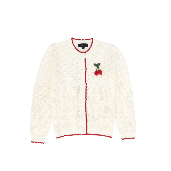 cardigan crochet with cherry - ivory