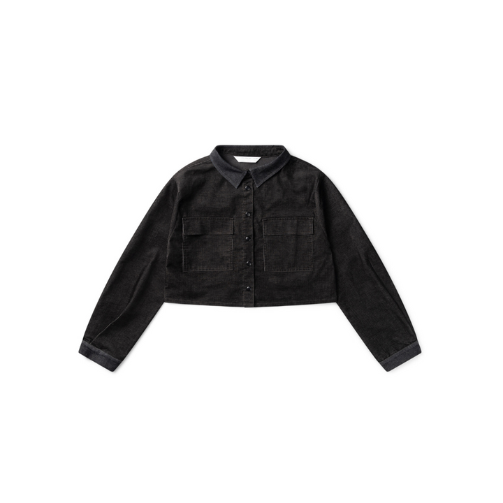 shirt l/s cropped corduroy denim mix - black