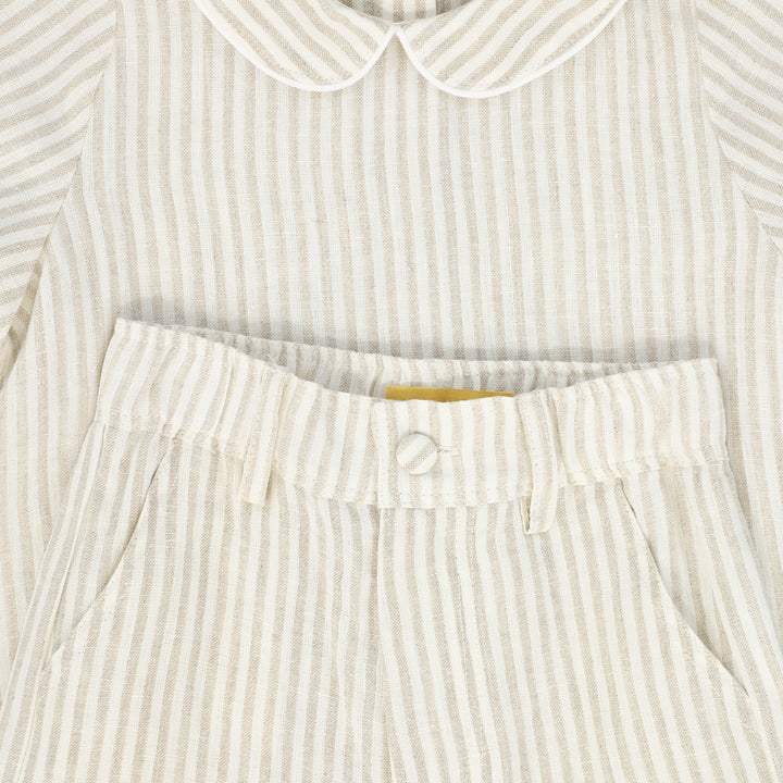 set outfit linen stripe shirt and shorts - tan