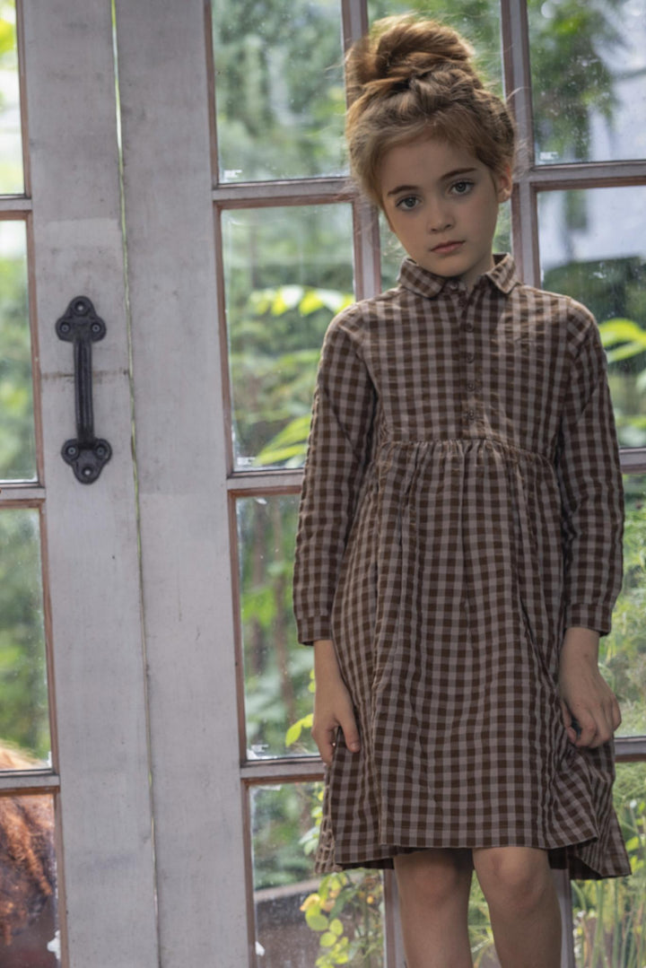 shirt l/s checkered dress - chestnut/slate
