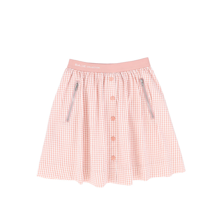 skirt gingham buttons with zipper pockets - pink