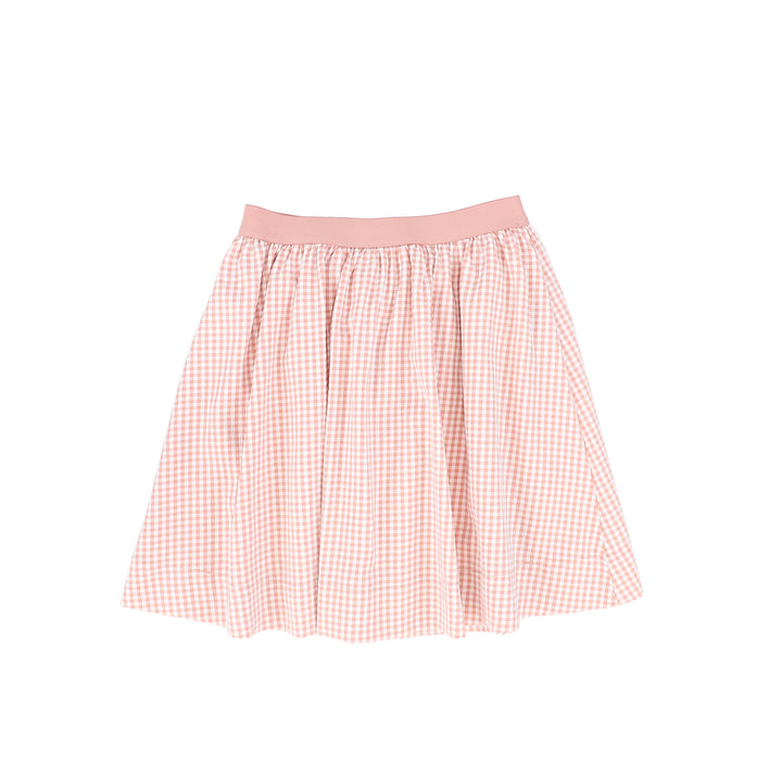skirt gingham buttons with zipper pockets - pink