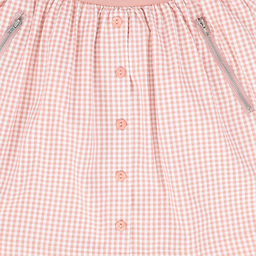 skirt gingham buttons with zipper pockets - pink