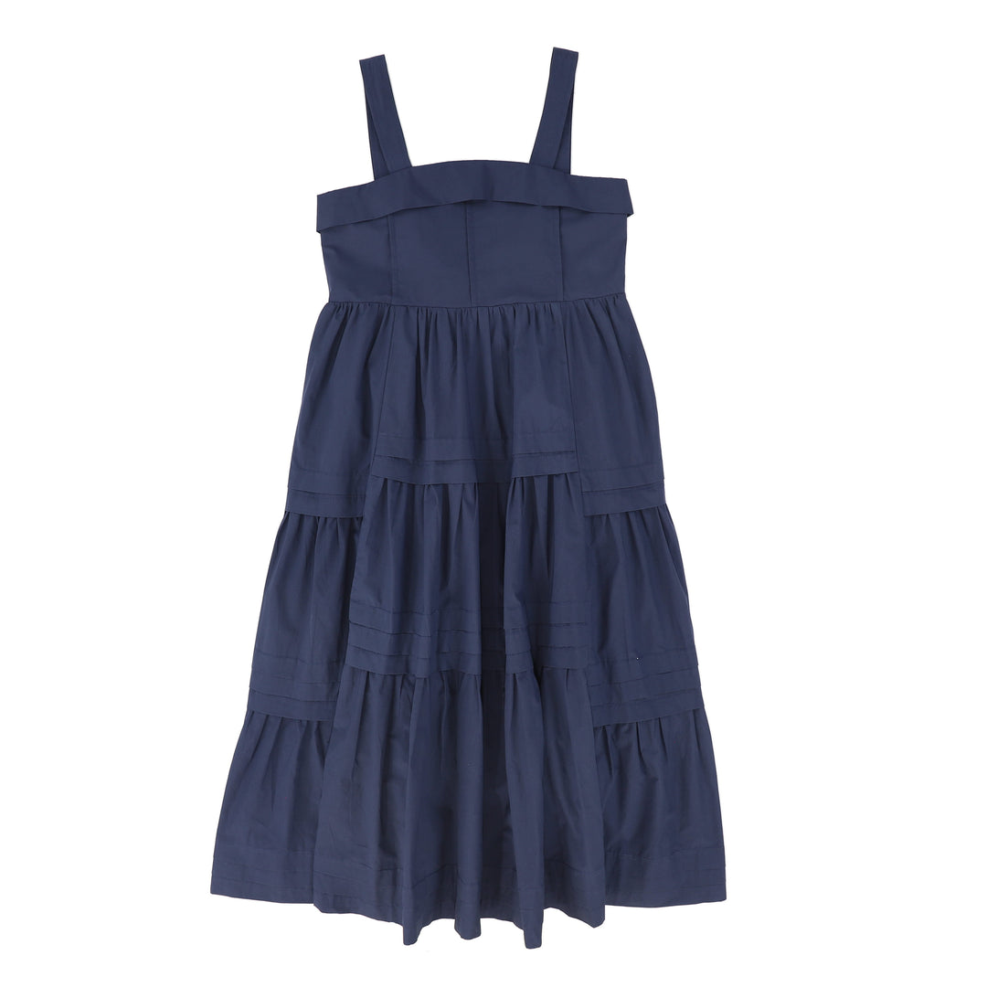 maxi dress tiered jumper bow back with shirt - navy/white