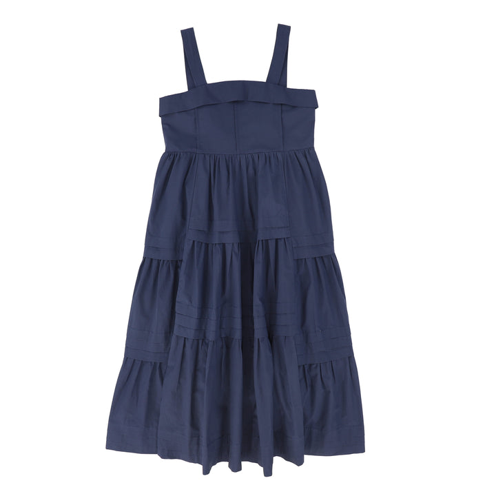 maxi dress tiered jumper bow back with shirt - navy/white
