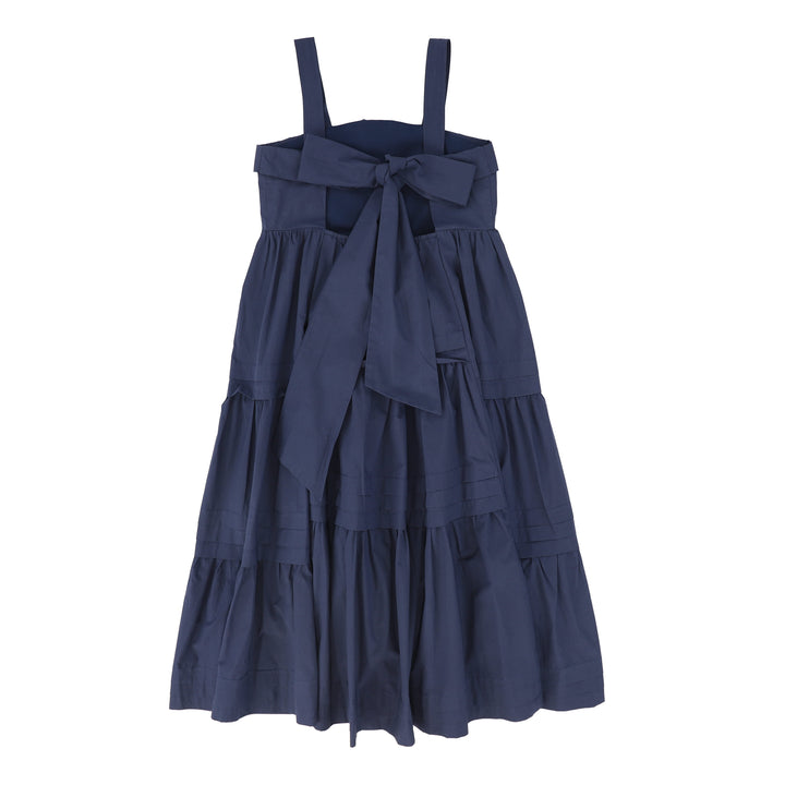 maxi dress tiered jumper bow back with shirt - navy/white