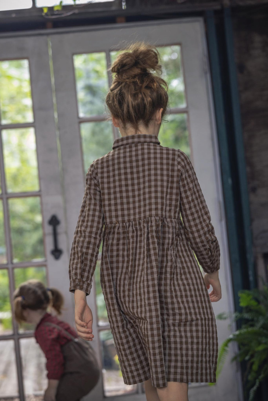 shirt l/s checkered dress - chestnut/slate