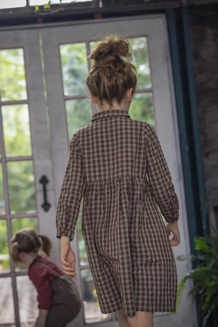 shirt l/s checkered dress - chestnut/slate