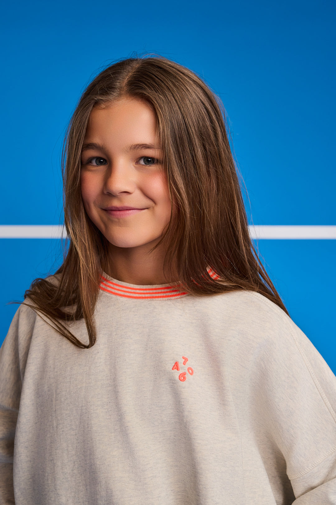 top l/s neon striped trim sweatshirt - oatmeal