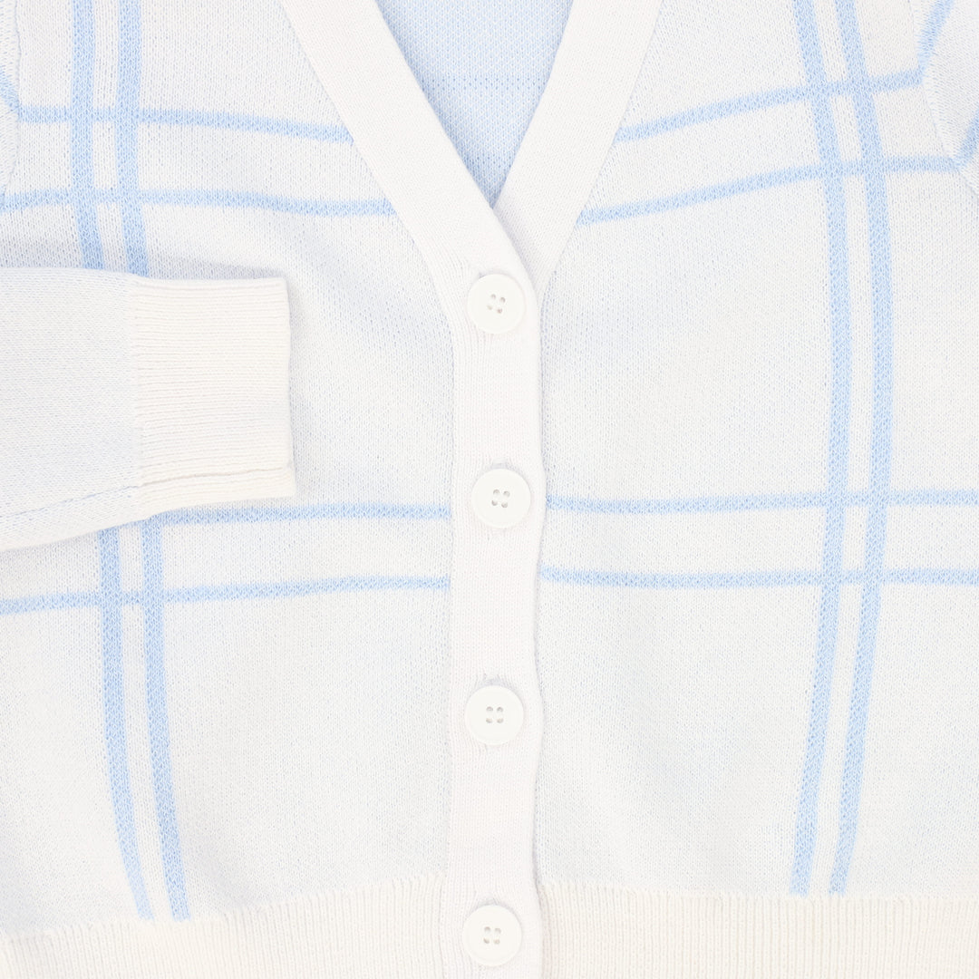 top l/s cardigan grid - light blue