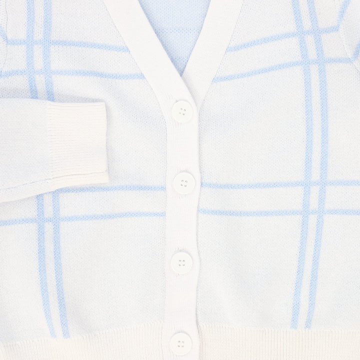 top l/s cardigan grid - light blue