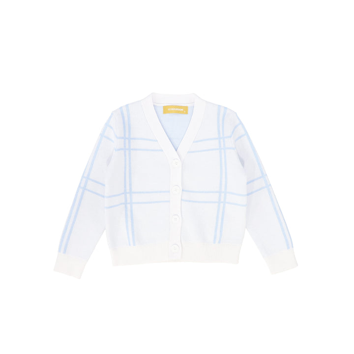 top l/s cardigan grid - light blue