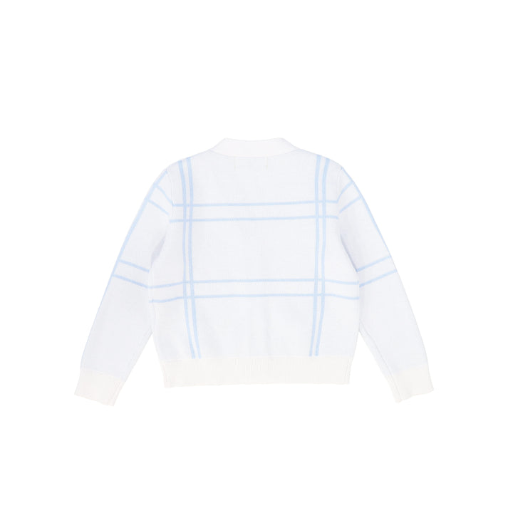 top l/s cardigan grid - light blue