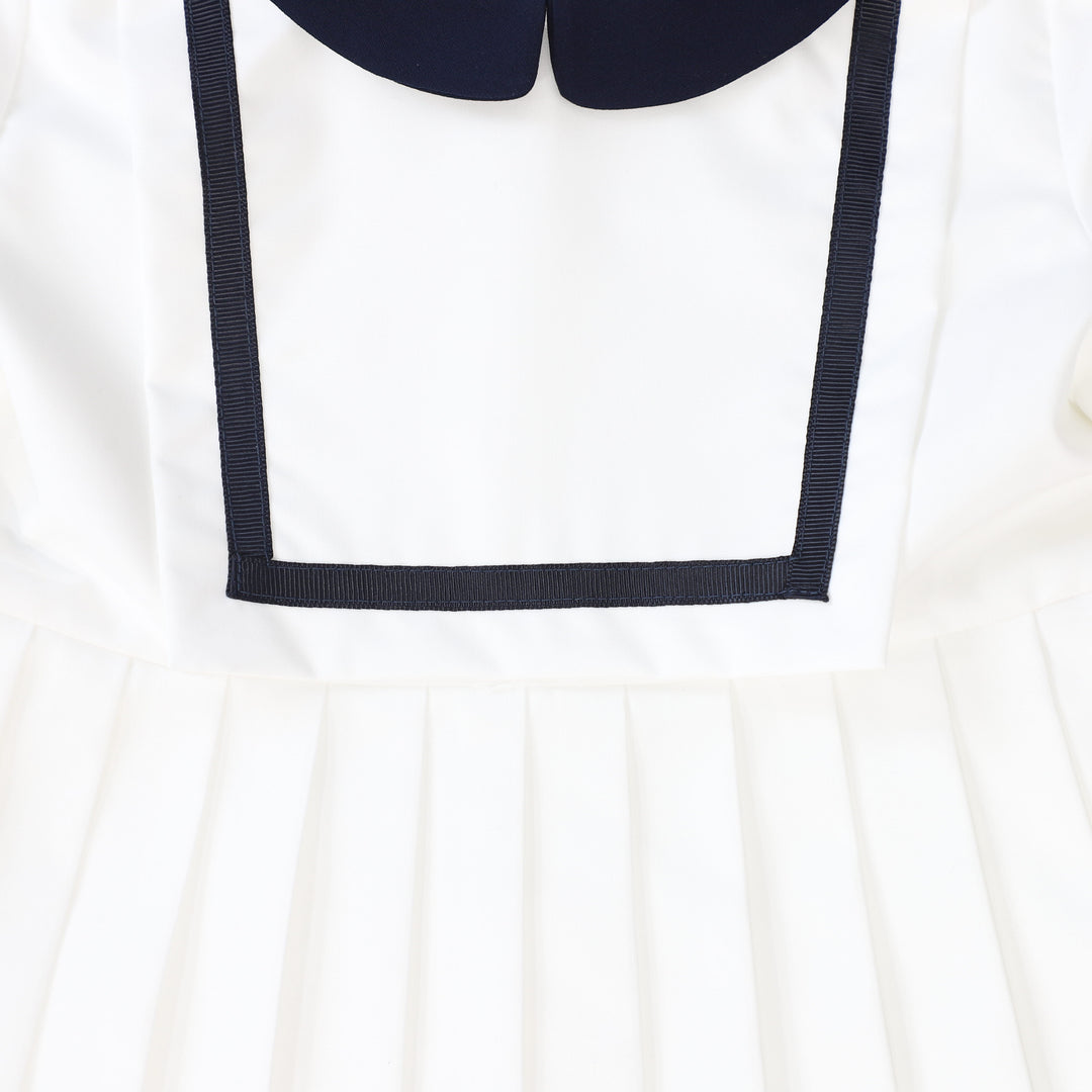 dress 3/4 sleeves sailor style with collar - ivory