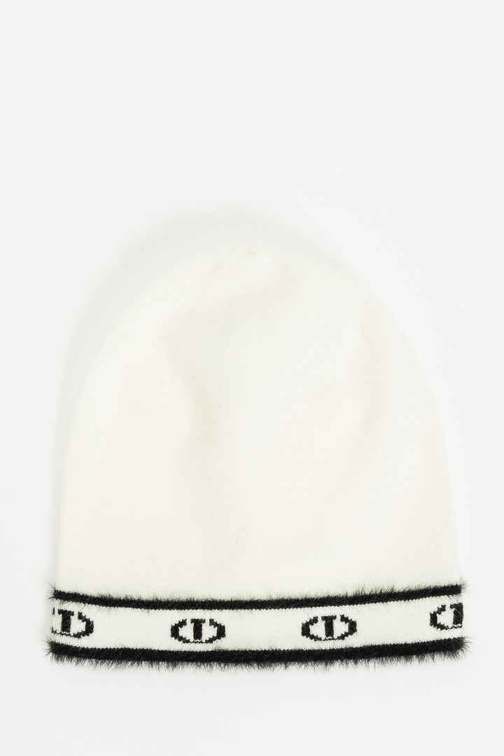 beanie fur logo - off white/black