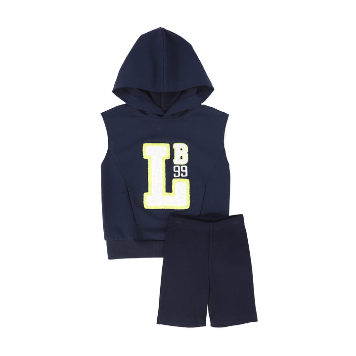 set outfit hooded top and shorts terry logo - navy