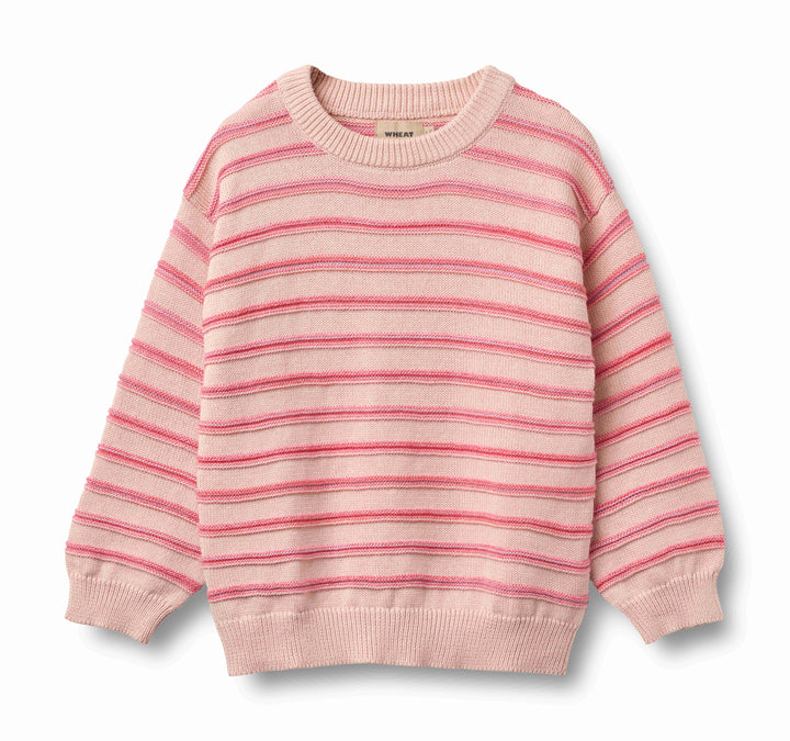 top l/s crochet striped sweater - powder stripe