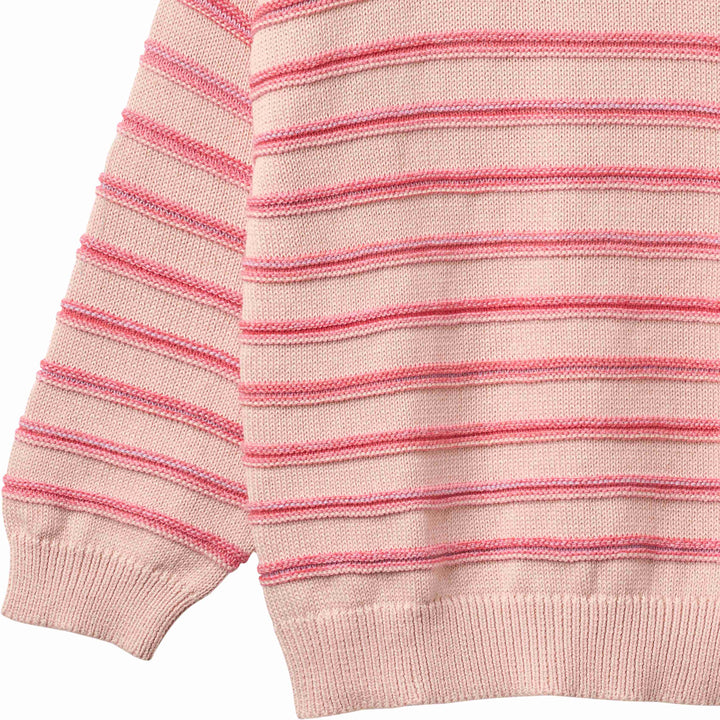 top l/s crochet striped sweater - powder stripe