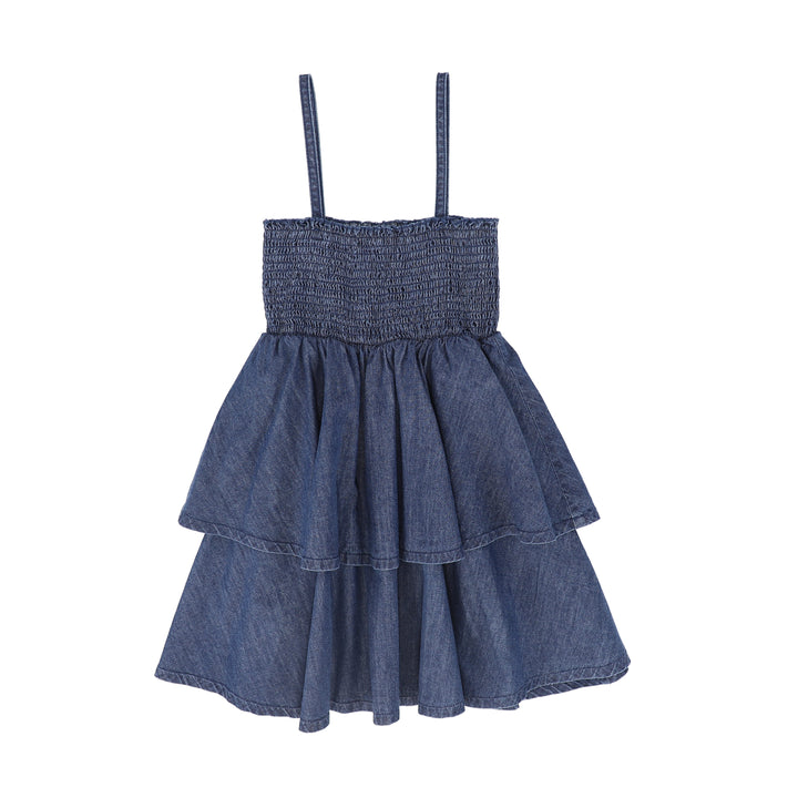 dress tiered jumper smocked top - denim
